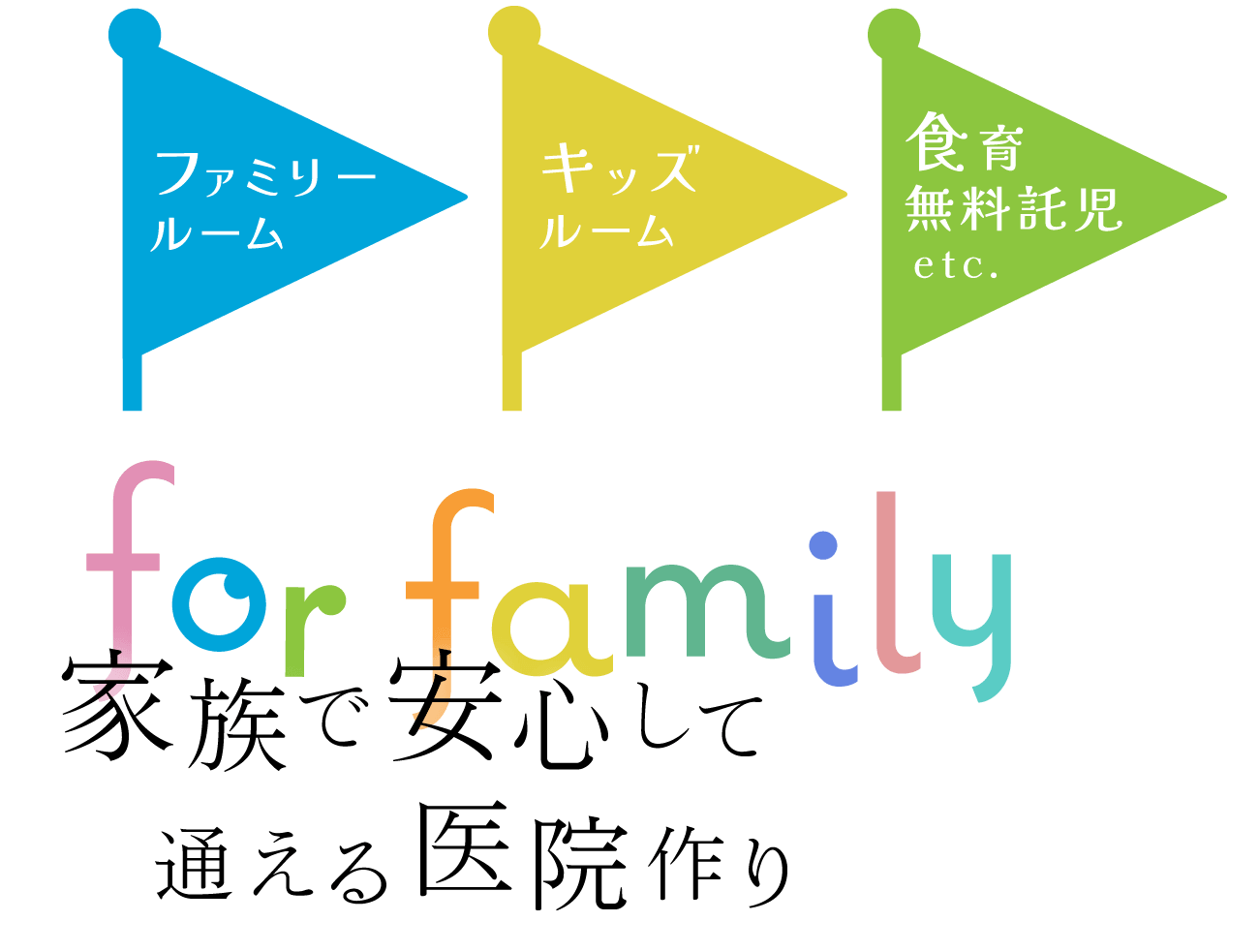 家族で安心して通える医院作り「ファミリールーム」「キッズルーム」「食育無料託児」