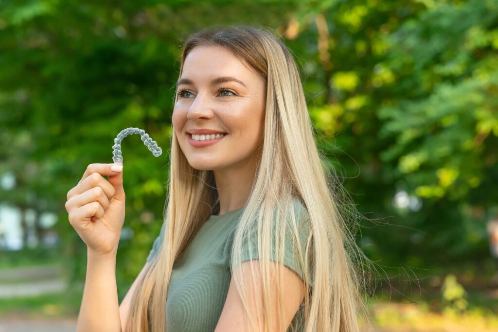 マウスピースを持っている女性