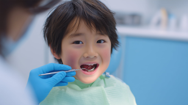 子どもが受け口になるのを防ぐために定期的に歯科検診を受けるイメージ