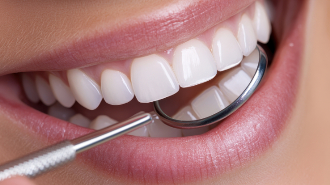 デュアルホワイトニング治療をしている綺麗な歯