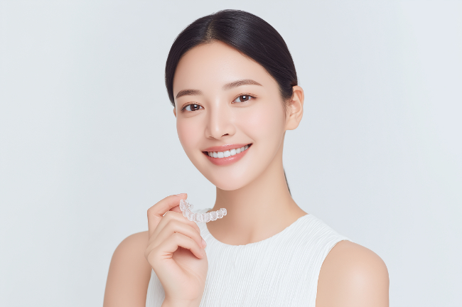 マウスピース矯正で歯列が整った笑顔の女性