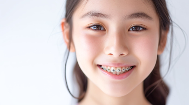 ワイヤー矯正中の少女