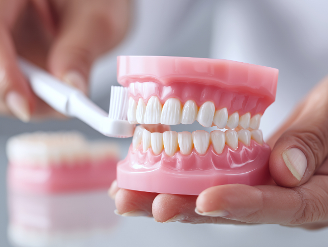 ブラッシング指導をする歯科衛生士の手元